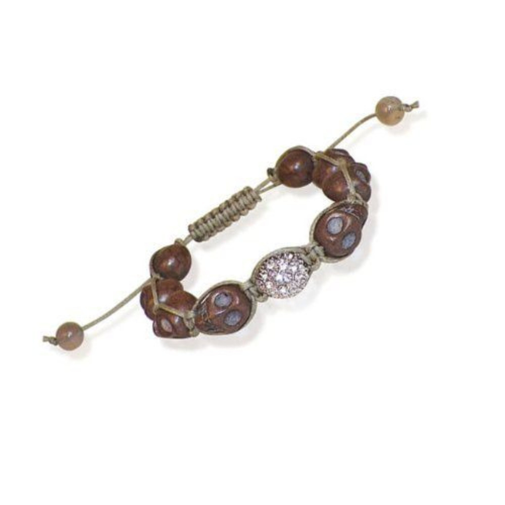 Dyed Turquoise Skull and Crystal Ball Bracelet